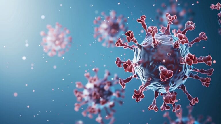 adeno associated virus (aav), 3d illustration, blue background. a highly detailed and realistic 3d rendering of the adeno associated virus (aav), showcasing its intricate capsid structure