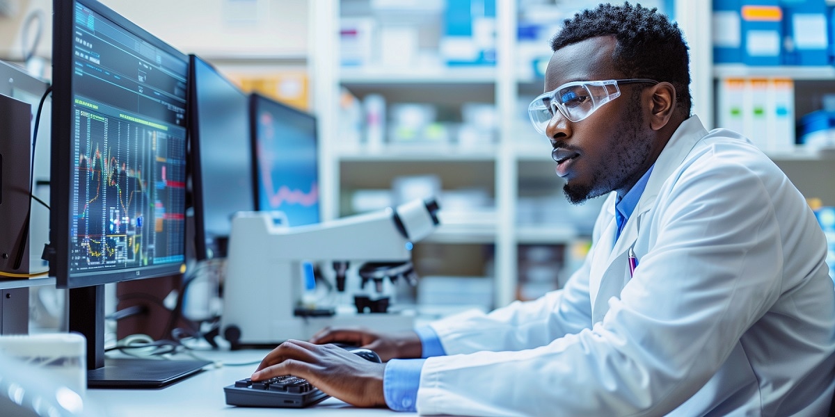 black african american male science research scientist working in a laboratory