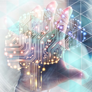 palm of hand with bright lights and lines in patterns