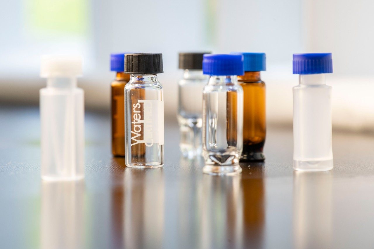 Waters Certified Vials group on bench top