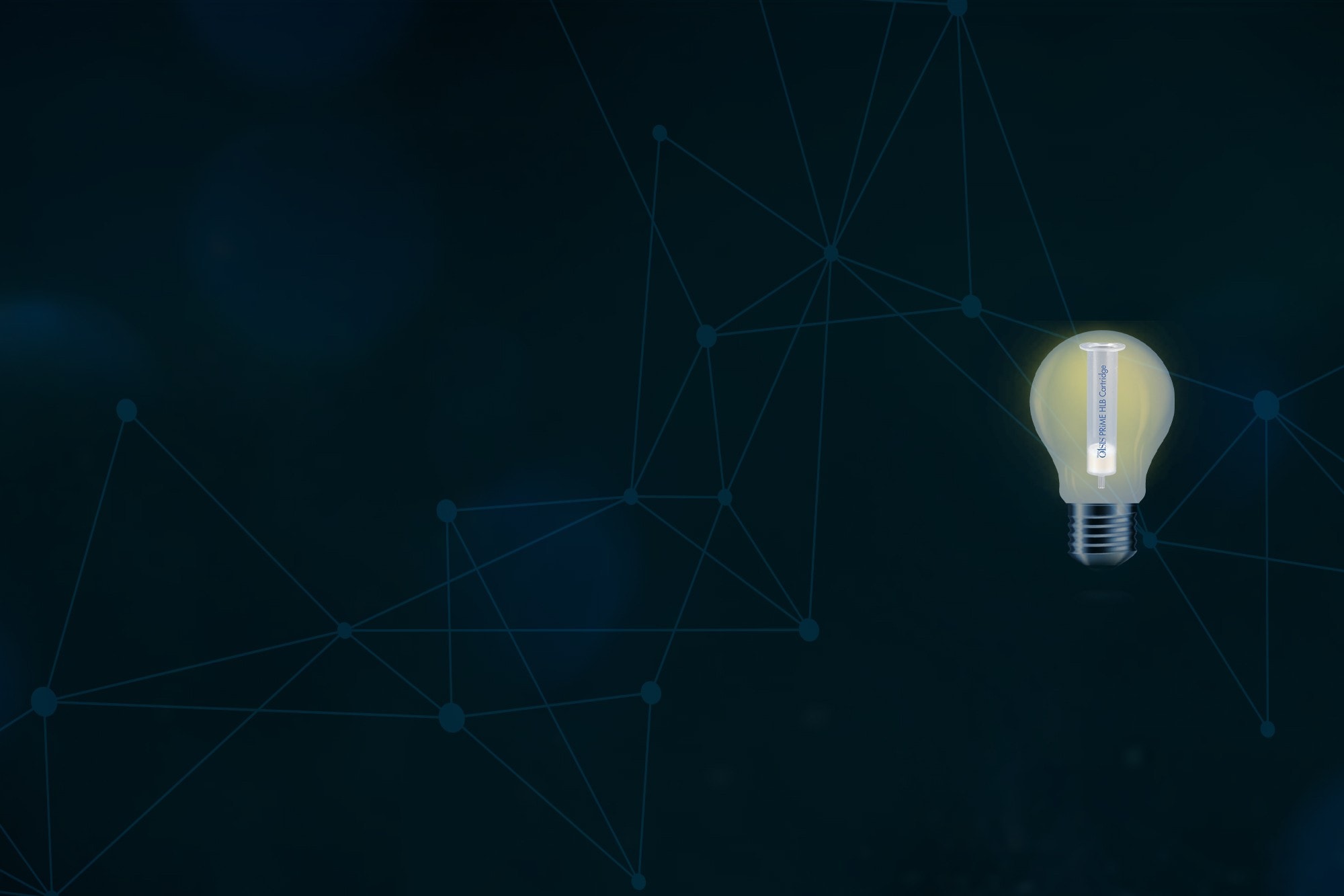 Lightbulb with an Oasis cartridge inside on top of dark background