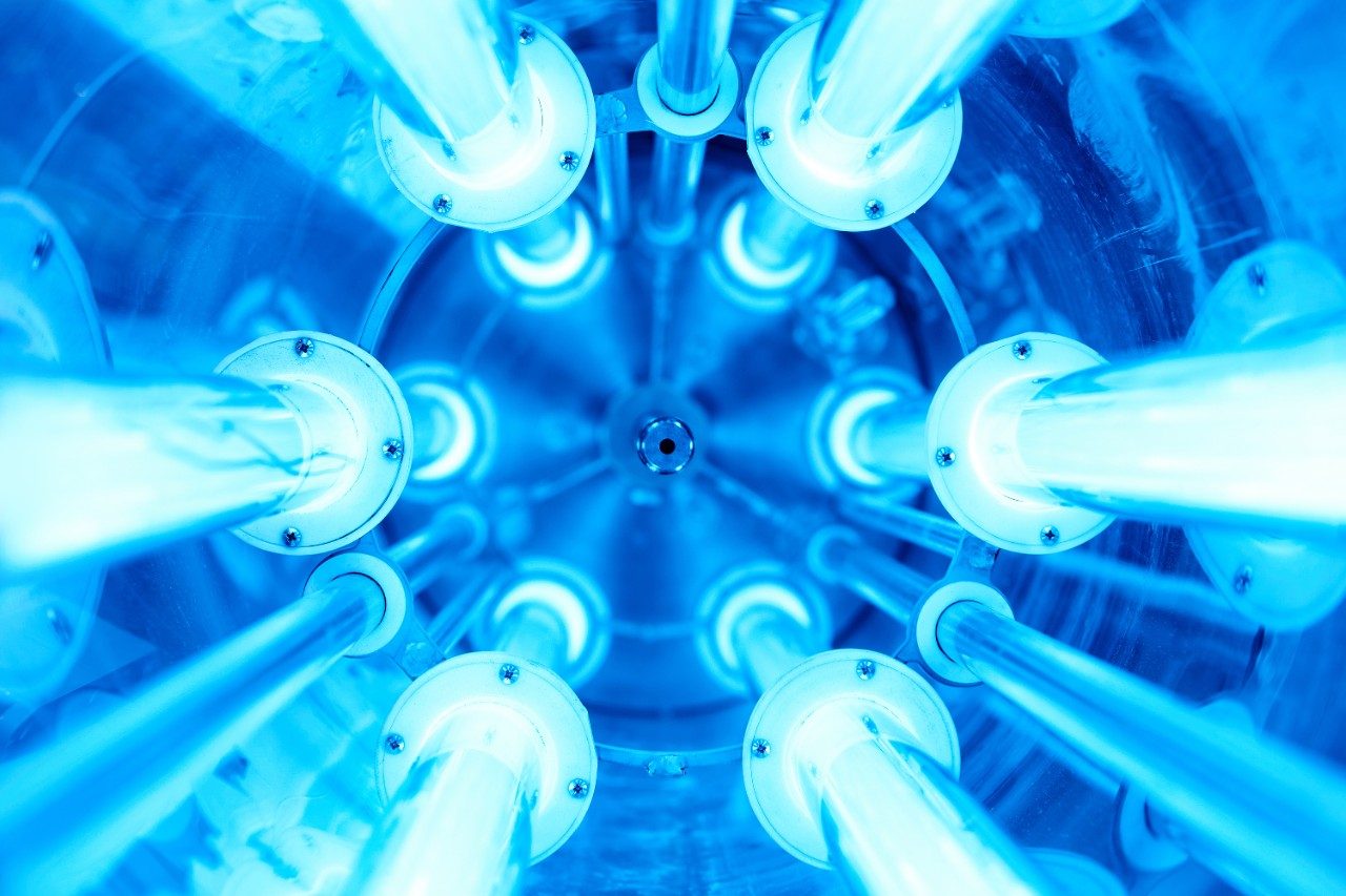 Ultraviolet lamps in a water disinfection plant