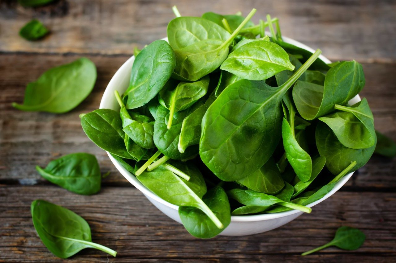 Raw spinach in a bowl
