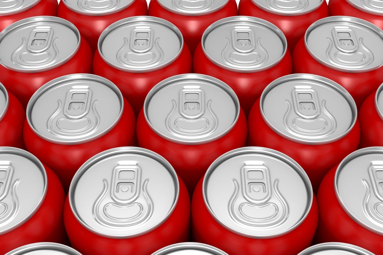 Rows of soda or beer cans