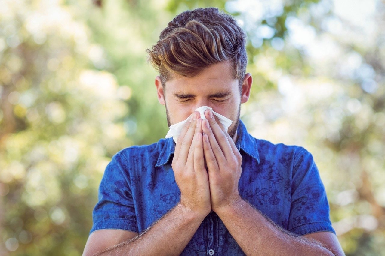 Blowing nose due to allergies, hay fever