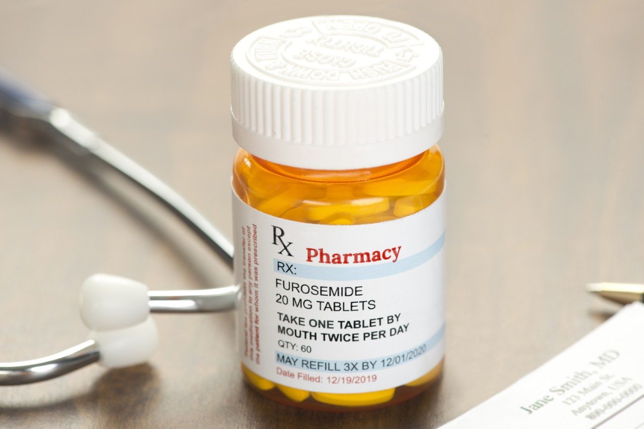 Furosemide prescription bottle with stethoscope