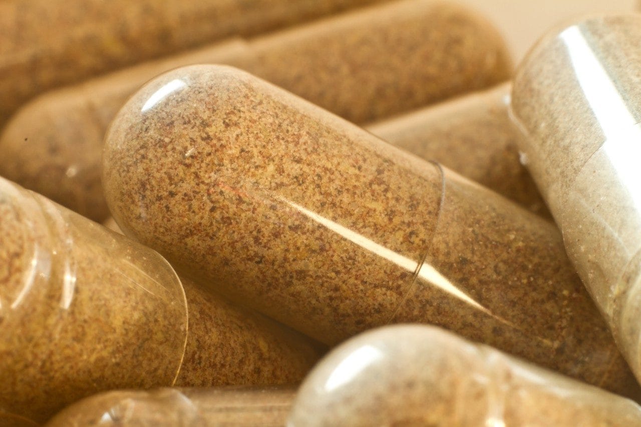 Herbal capsules closeup