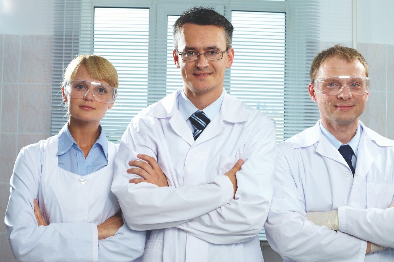 Team of happy scientists