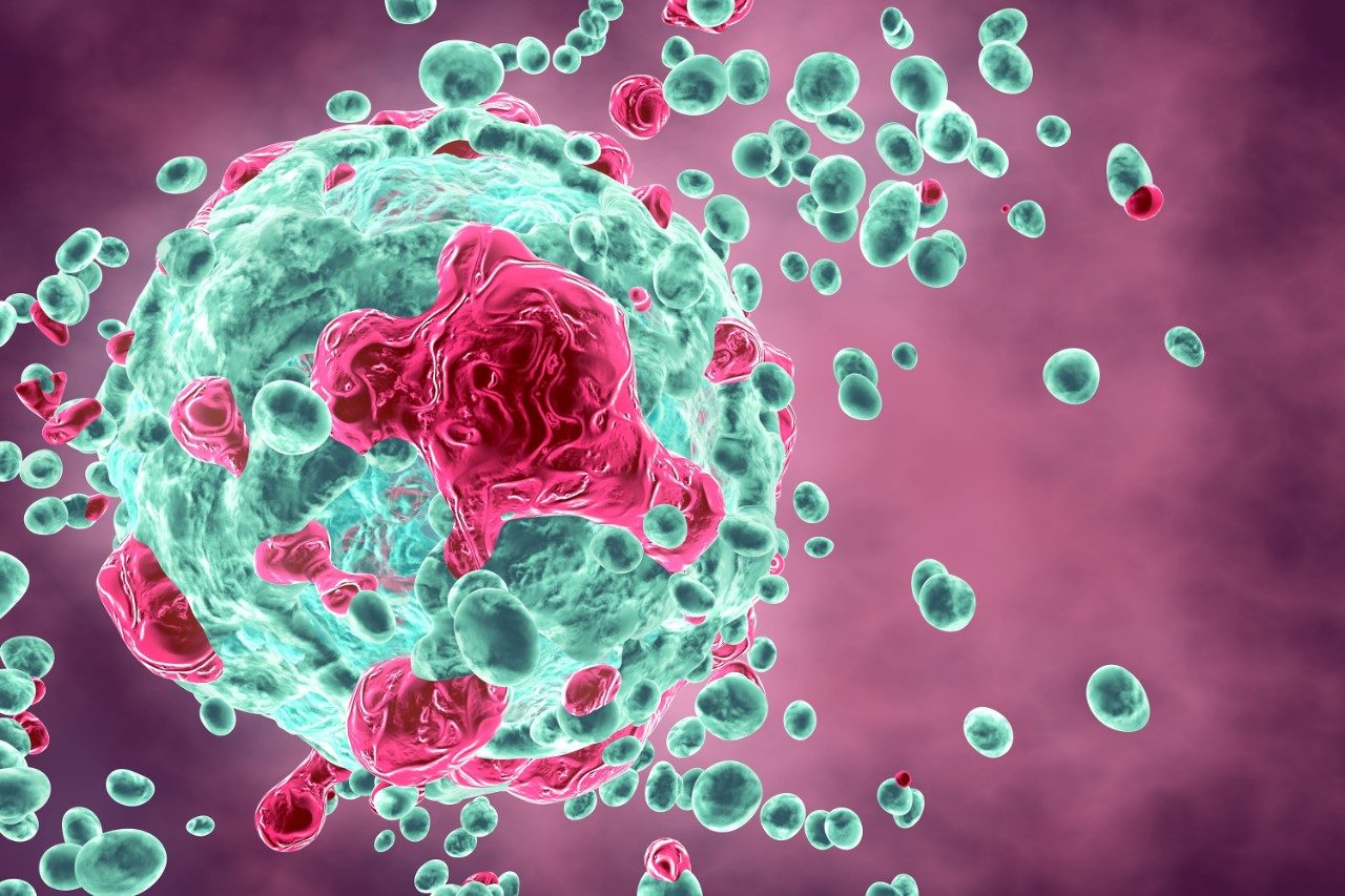 Cancerous tissue destroying human cell, tumor concept