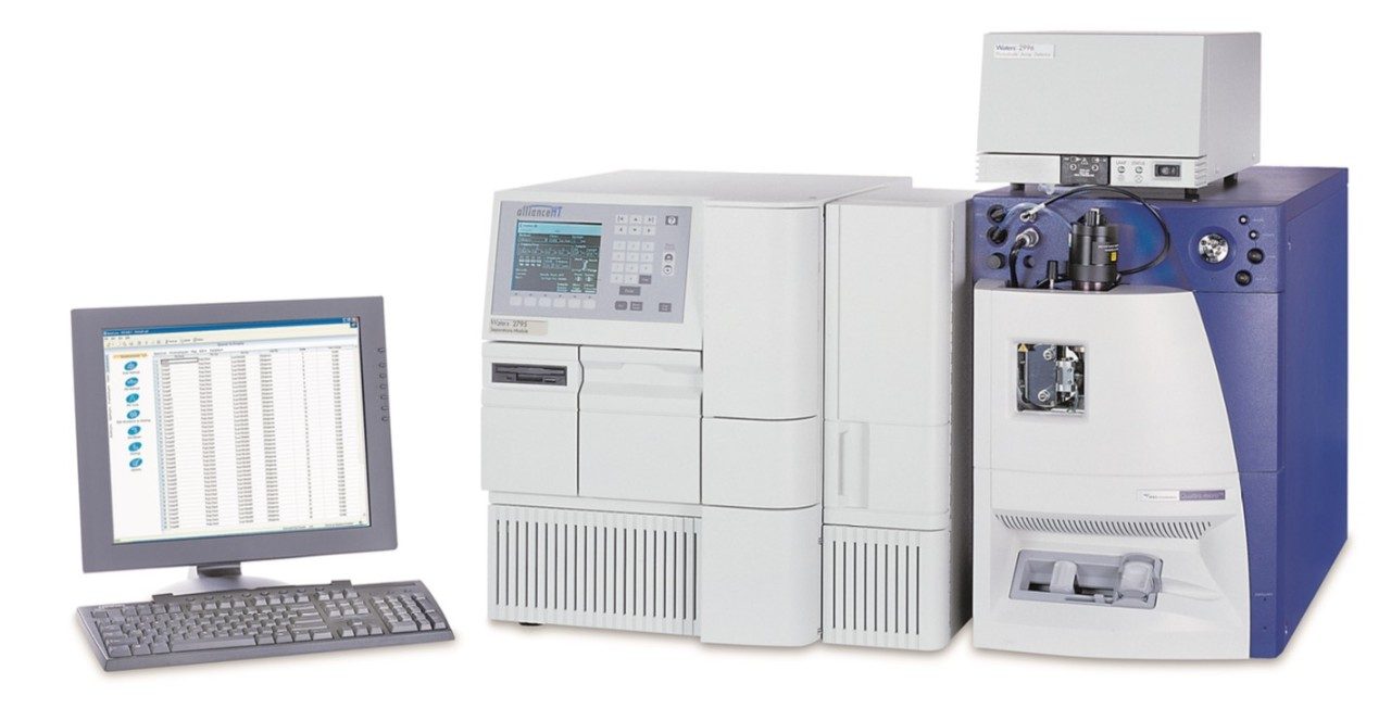 This Waters LC-MS/MS System combines the Waters Micromass Quattro micro Mass Spectrometer with the Waters Alliance 2795 Separations Module and 2996 Photodiode Array Detector using MassLynx Software.