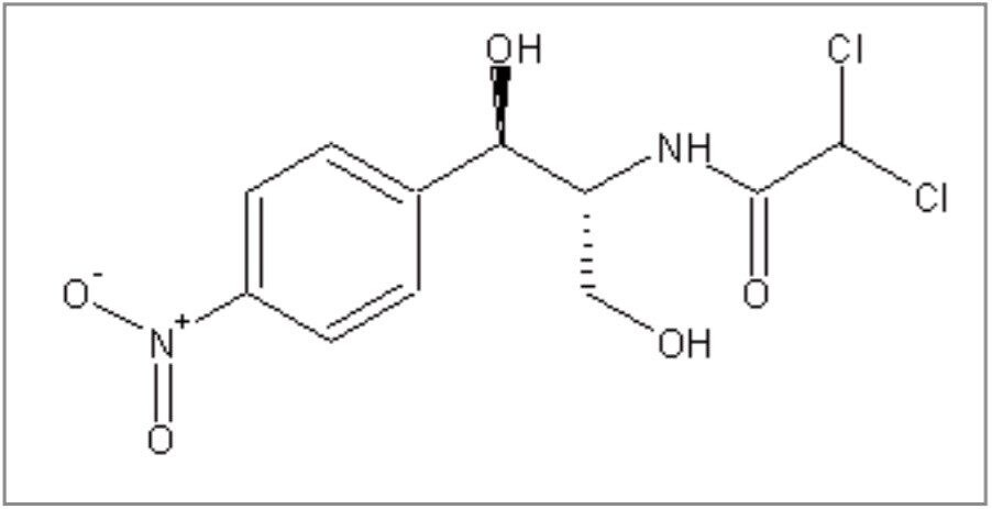 Structure of chloramphenicol.