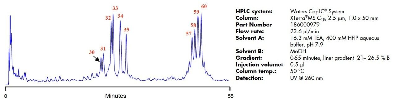 RP-HPLC separation of 30–35mer and 57–60mer heterooligonucleotides.