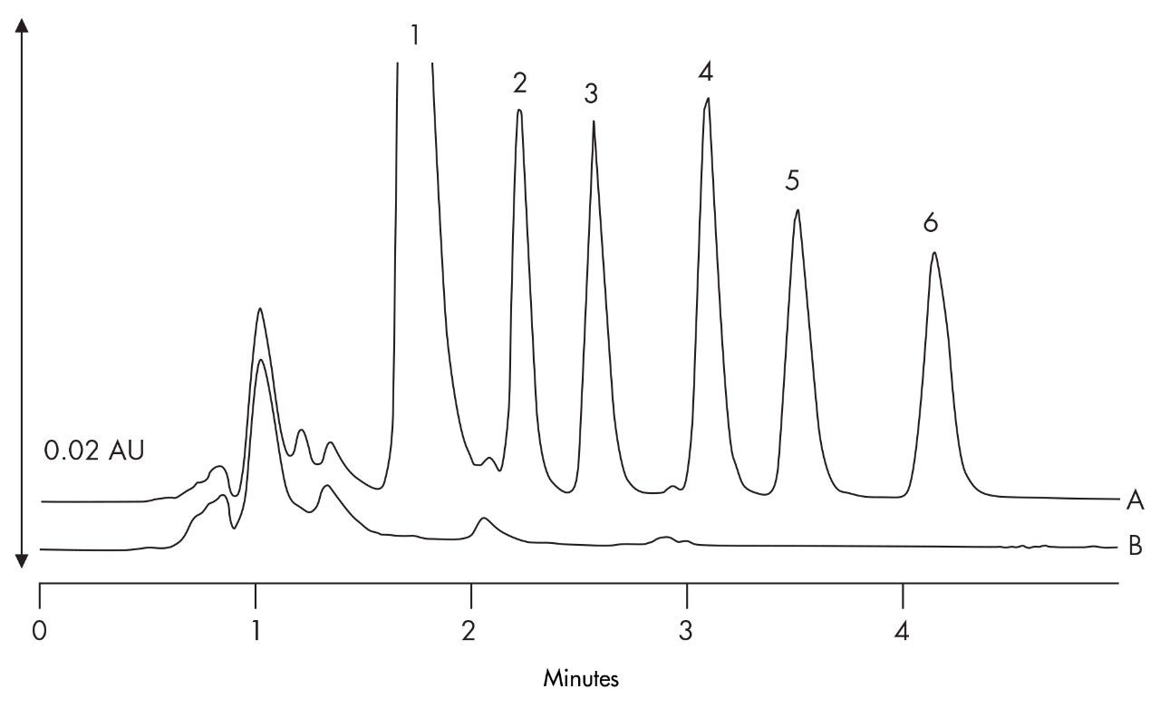 Chromatogram of Plasma Extracts: A) Blank B) Spiked Sample