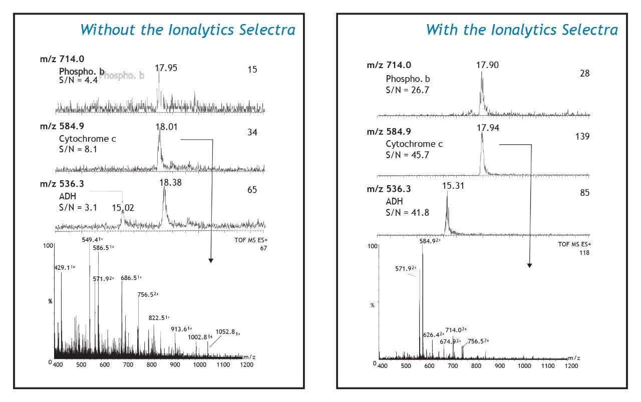 Ion chromatograms for three doubly charged ions.