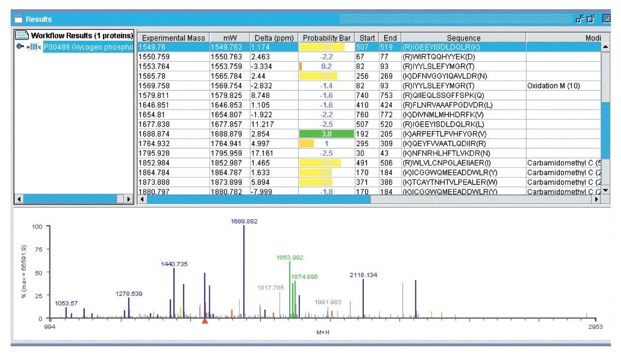 ProteinLynx Global SERVER v2.0 database search result.
