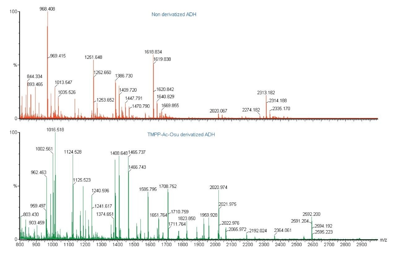Comparison of underivatized (top) and TMPP derivatized mass spectra (bottom).