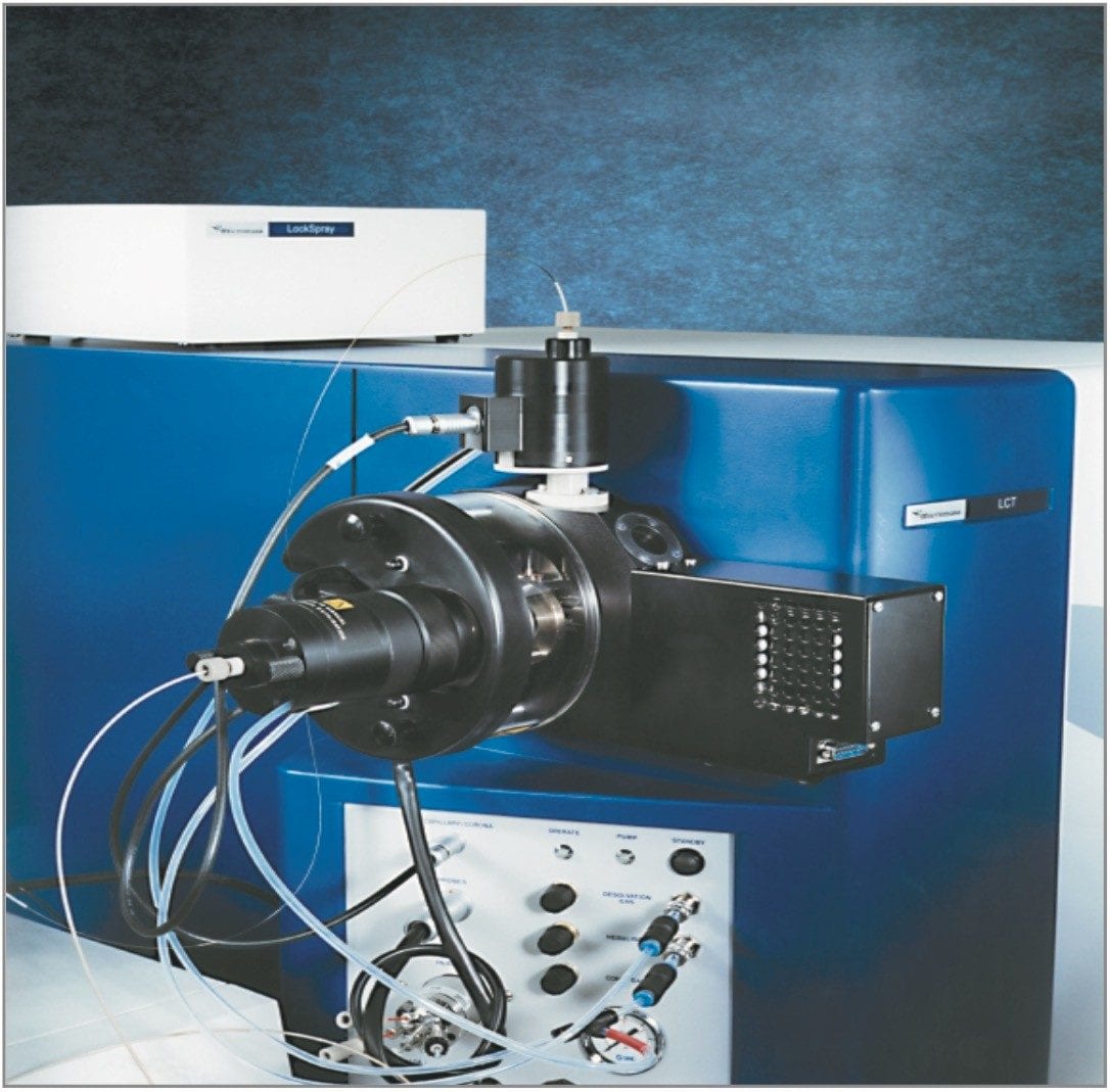 Dual electrospray source mounted on an LCT oa-Tof instrument.