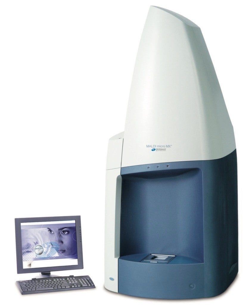 The Waters Micromass MALDI micro MX Mass Spectrometer.