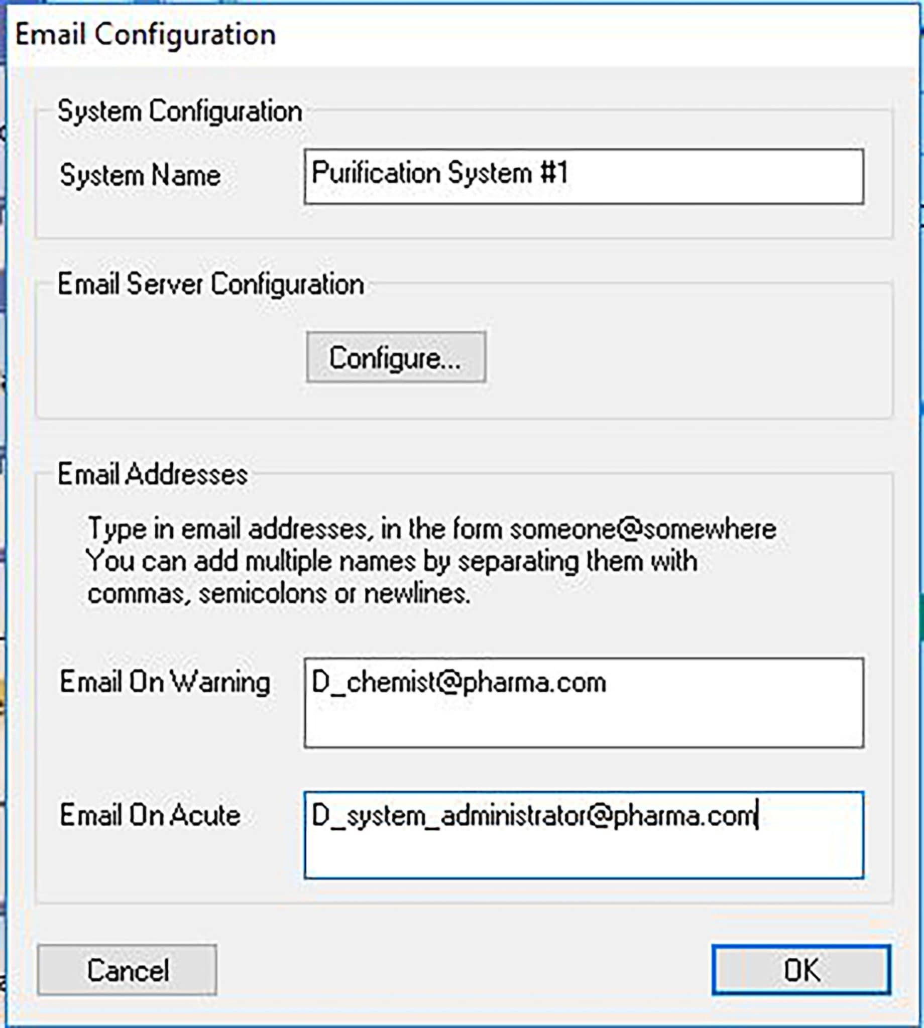 Email settings.