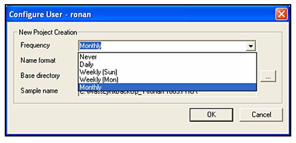 New project creation dialog window