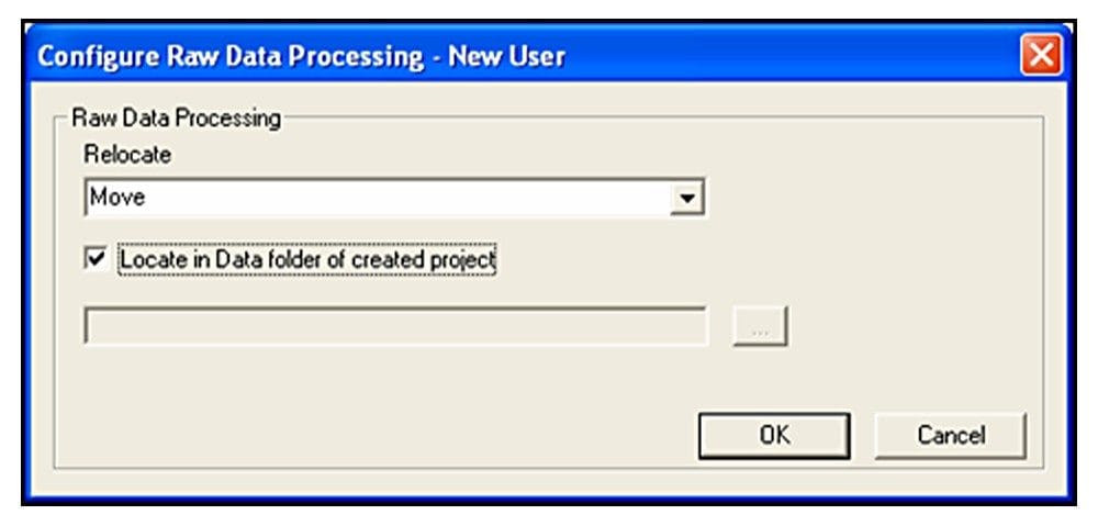 Raw data processing dialog window