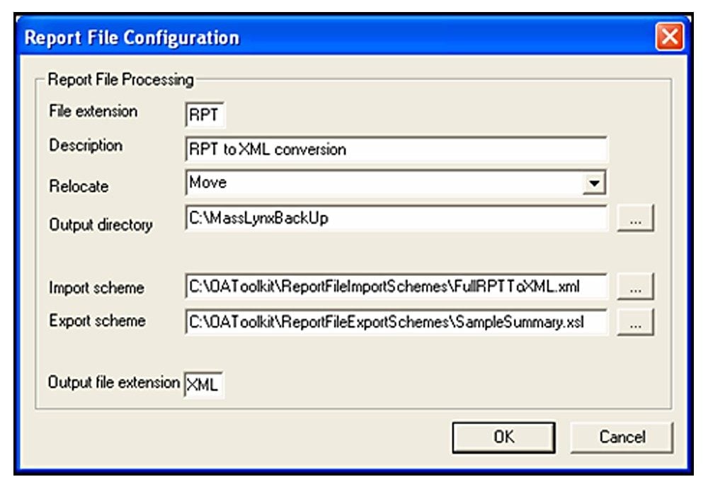 Report file configuration dialog window