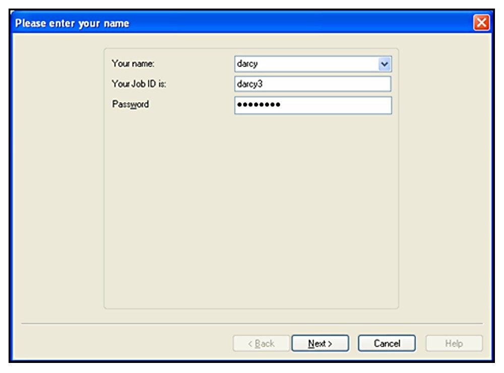  Log-in screen with user password enabled
