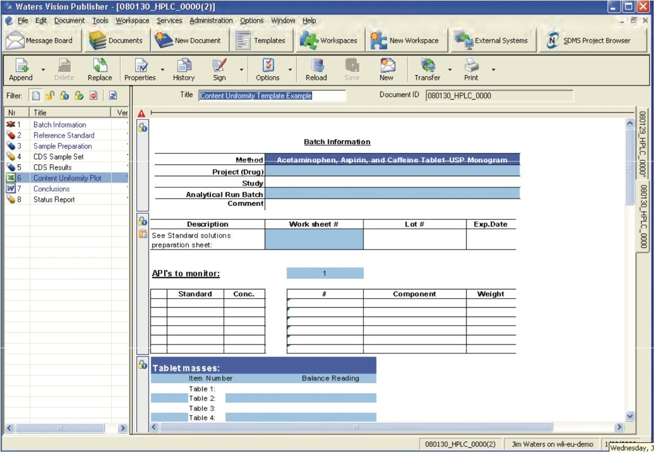 An example Content Uniformity template.
