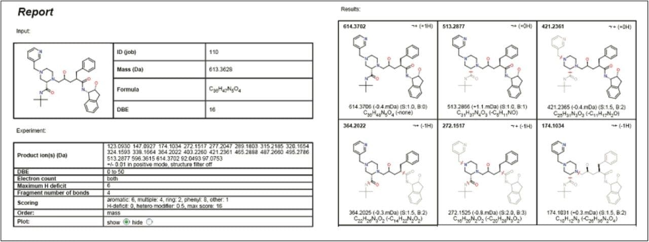 The PDF report generated by MassFragment