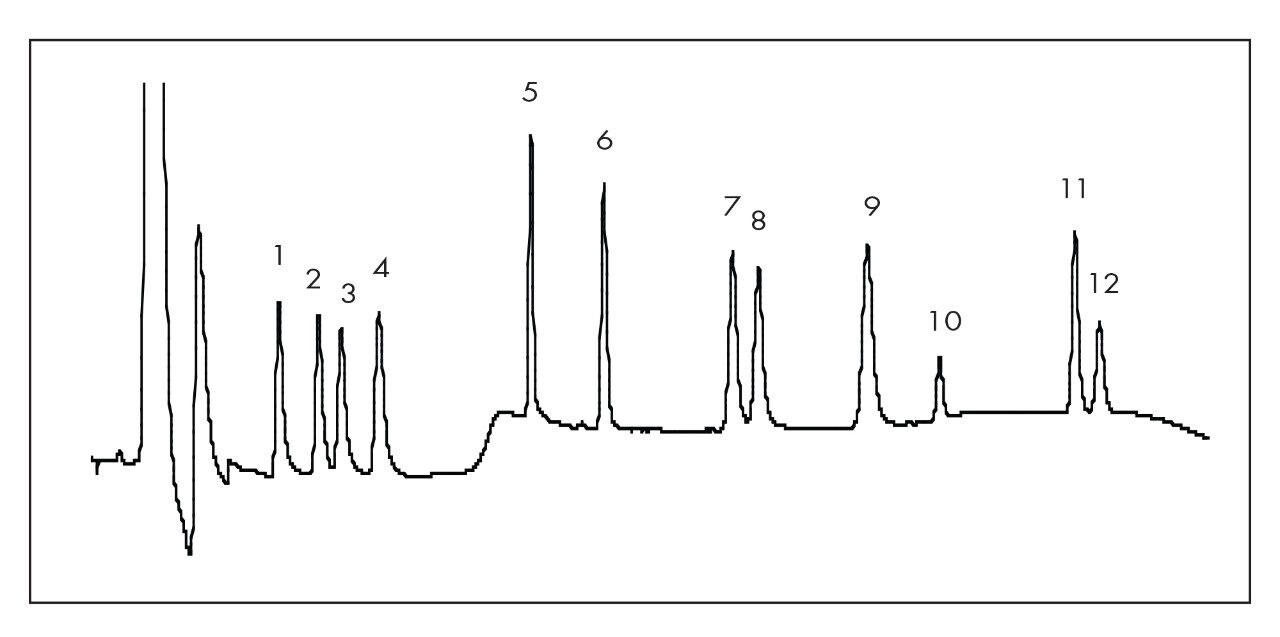Chromatogram of aldicarb standards