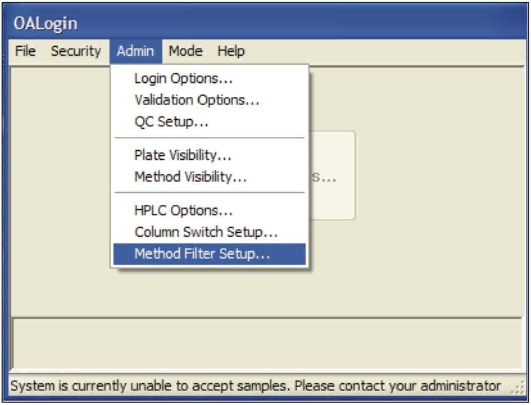 Accessing the Method Filter setup feature