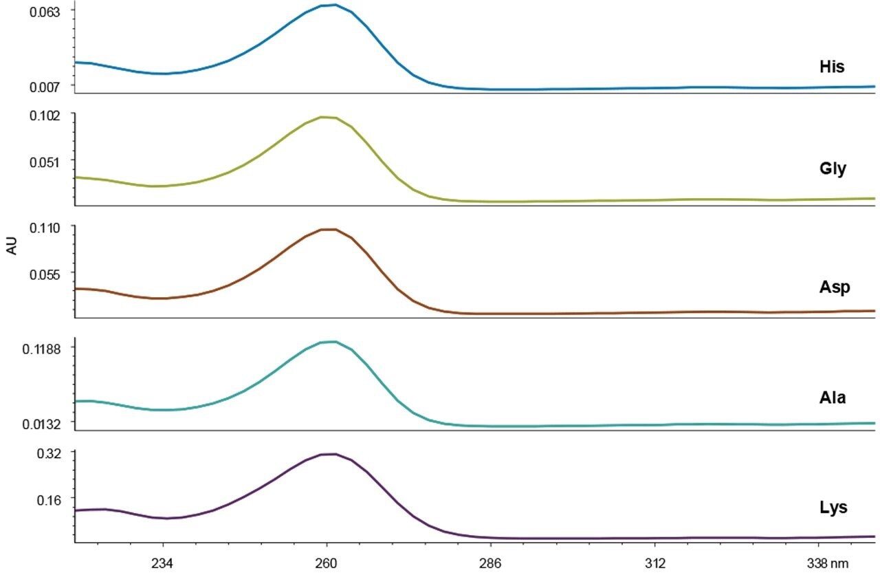 UV Spectra for various AccQ•Tag derivatized amino acids