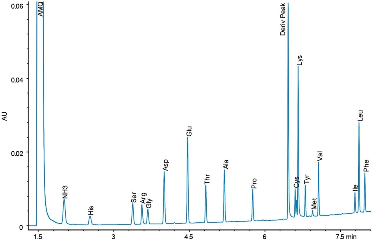 Figure 4. Analysis of BSA hydrolysate sample with UV detection, approximately 9 ng on column.