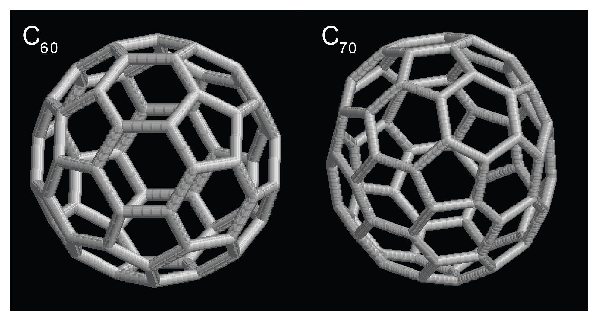  C60 and C70 fullerene structures.