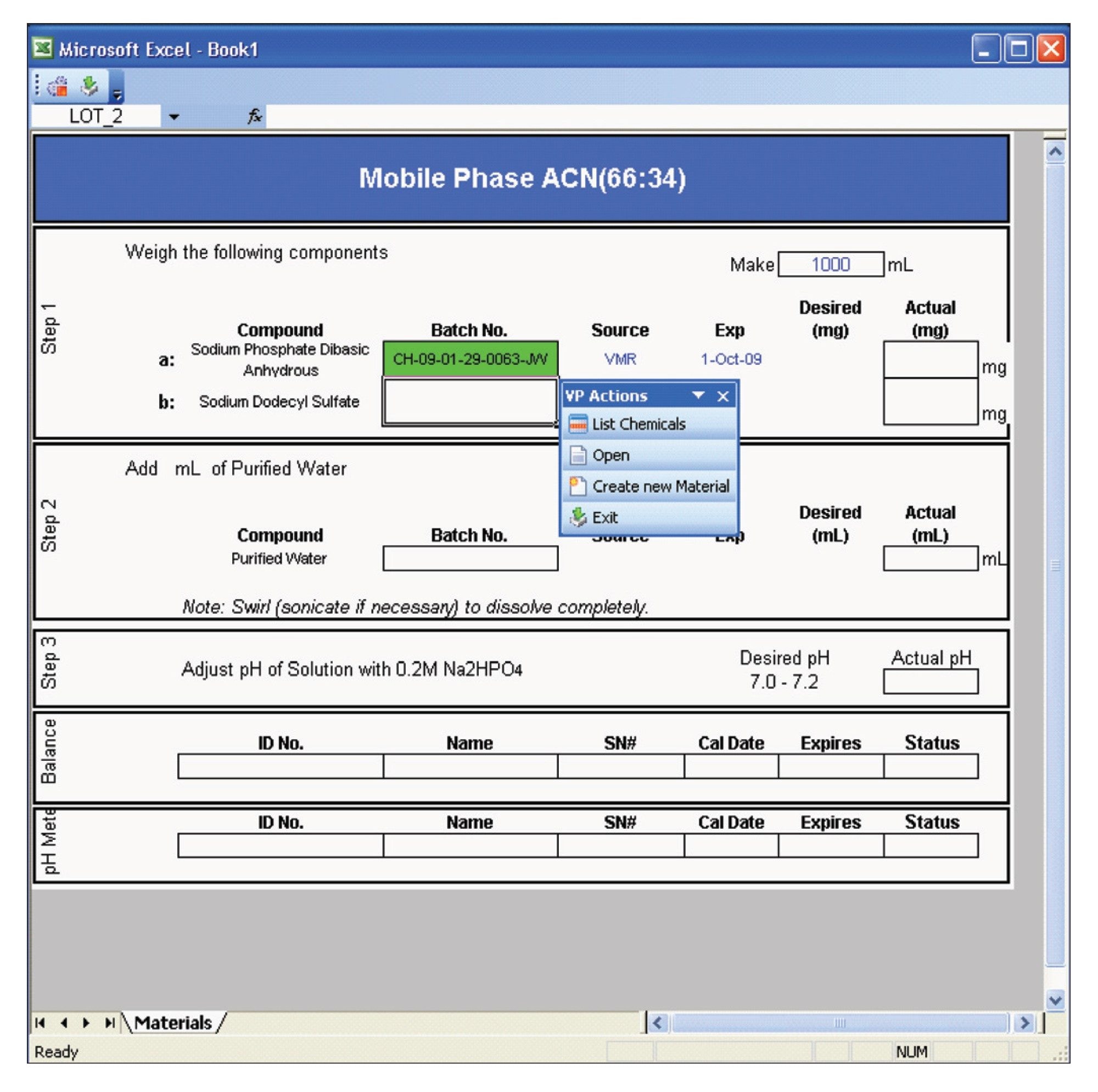 Access to a chemical reagent database table demonstrated