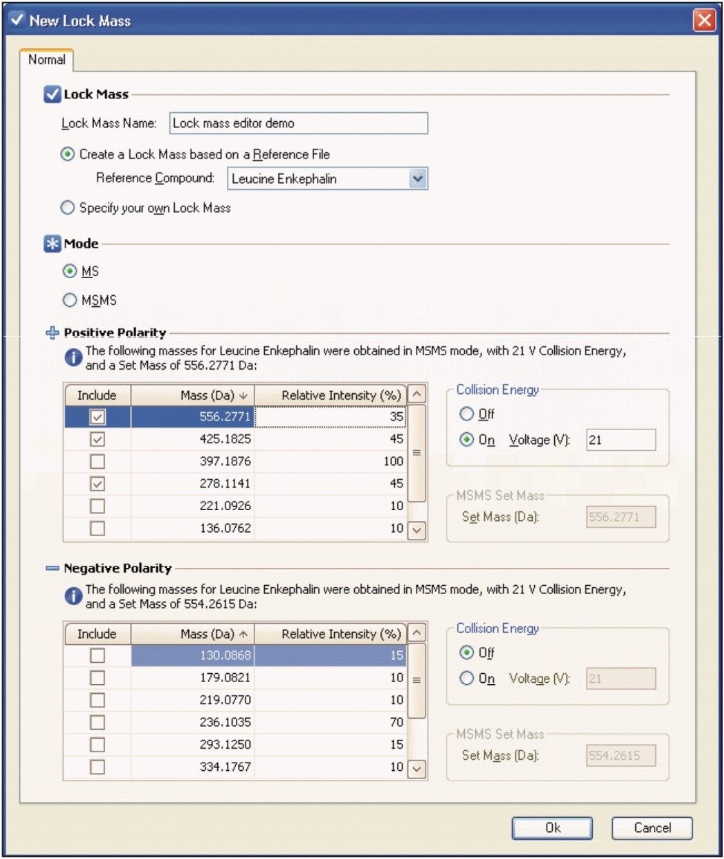 The lock mass editor is simple and easy-to-use