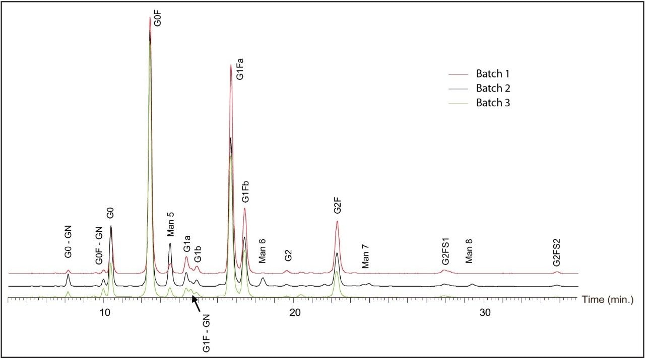  UPLC/FLR chromatograms of 2-AB labeled glycans 
