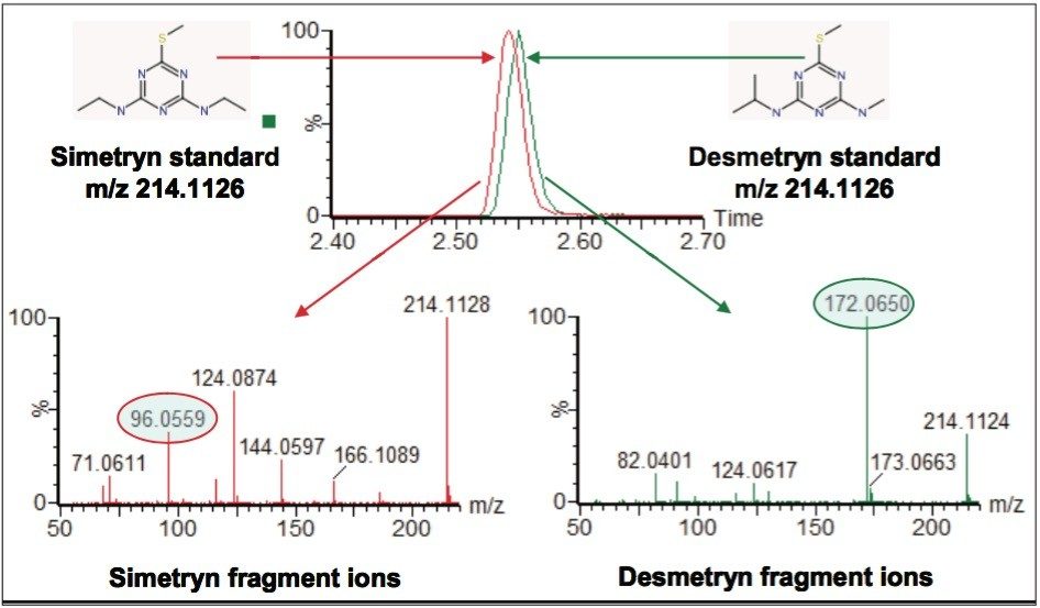 Extracted ion chromatograms (XICs) for the two solvent standards