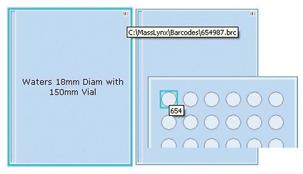 Plate and tube displays showing barcode pop-ups