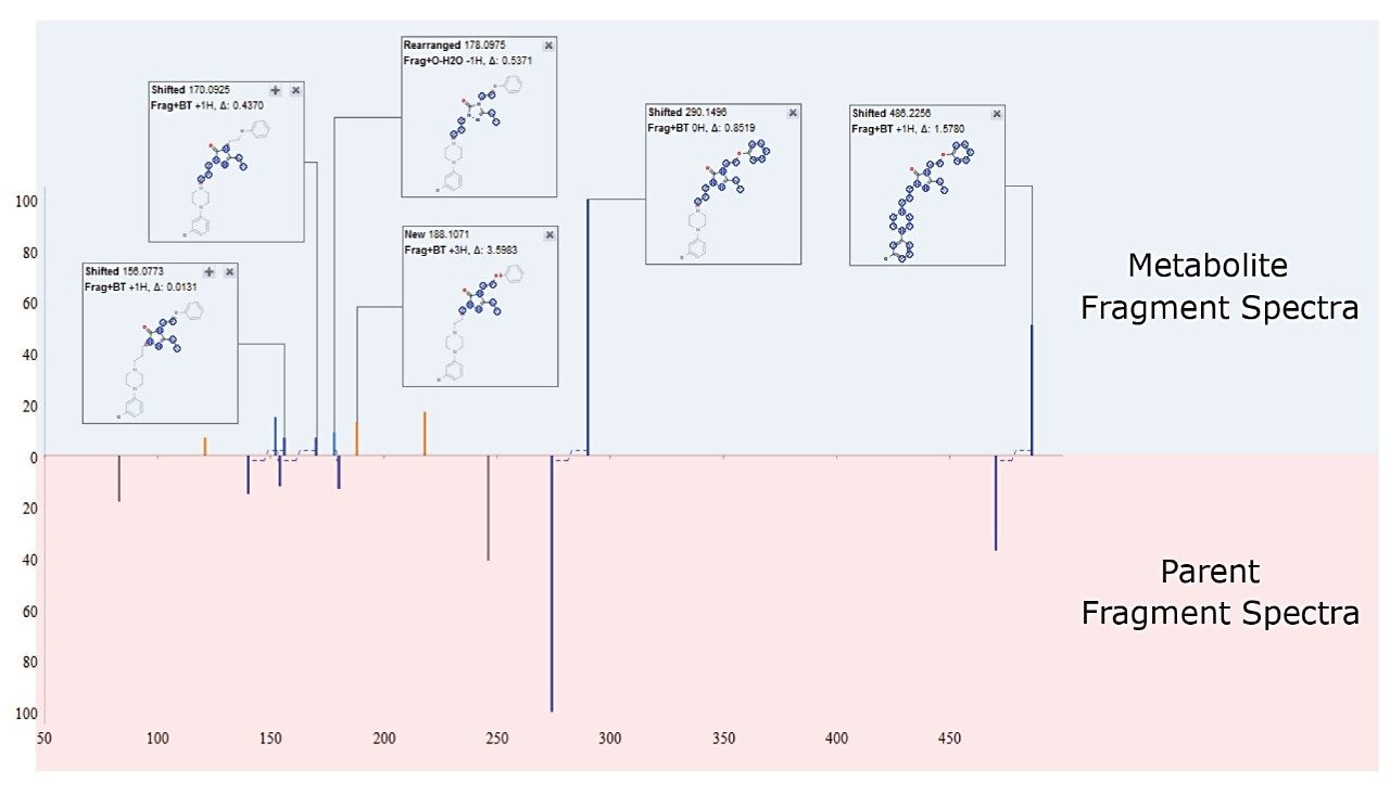 Automatic interpretation of chemical shifts between the product ion spectra 