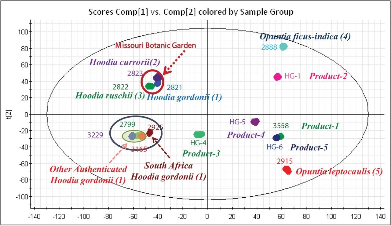 PCA Scores Plot of the entire data set obtained from negative ion mode.