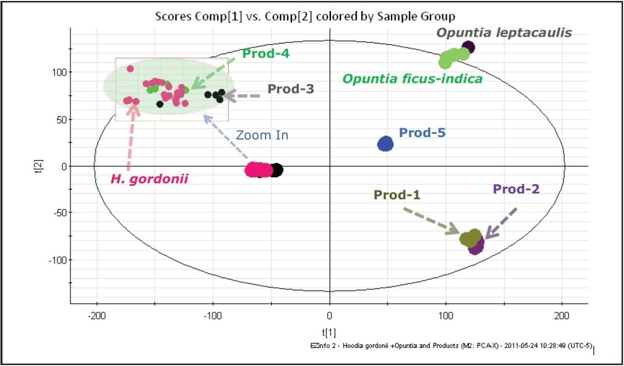 The Scores Plot of the key marker PCA analysis result.