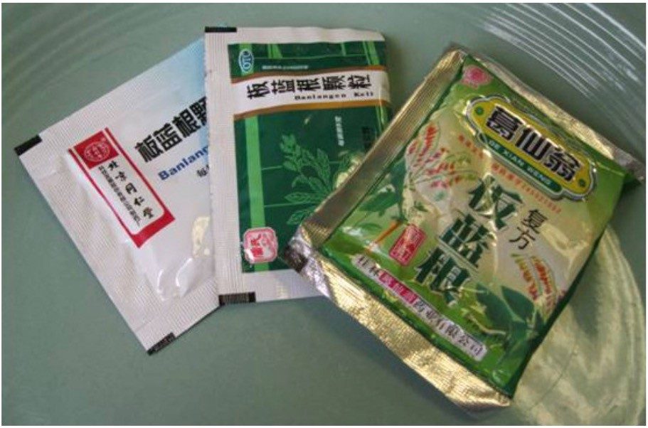 Ban Lan Gen prodcuts from three different manufacturers purchased from TCM drug store.