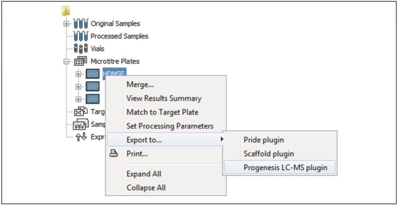 Batch-enabled plug-in export/convertor functionality ProteinLynx GlobalSERVER