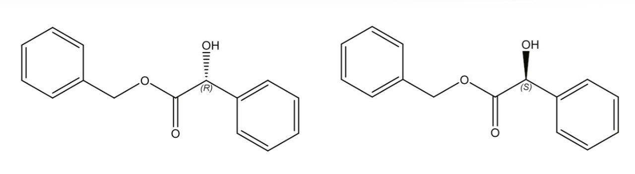 Chemical structures of R- and S-benzyl mandelate
