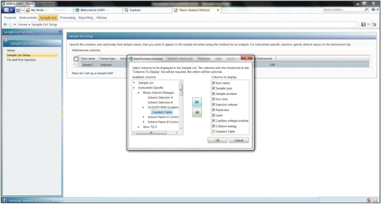 Creation of acquisition sample list with promotable parameters