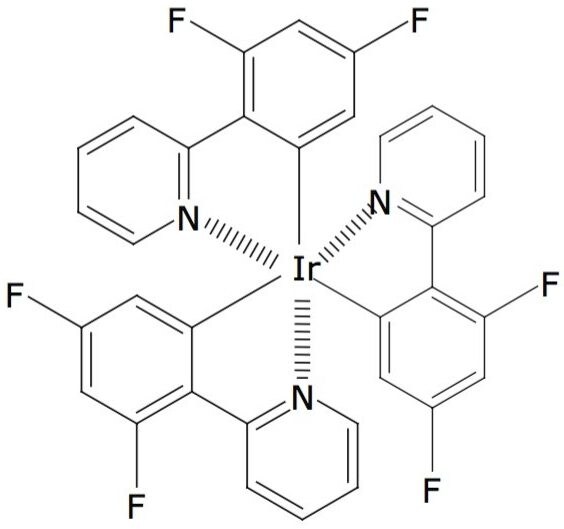 The chemical structure of iridium complex Tris[2-(2,4-difluorophenyl)pyridine] iridium(III), referred to as Ir(Fppy)3.