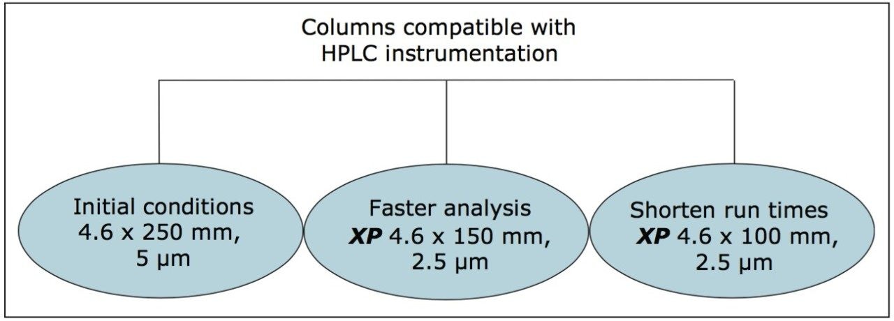 Versatility of XP 2.5 μm particle columns on an HPLC system