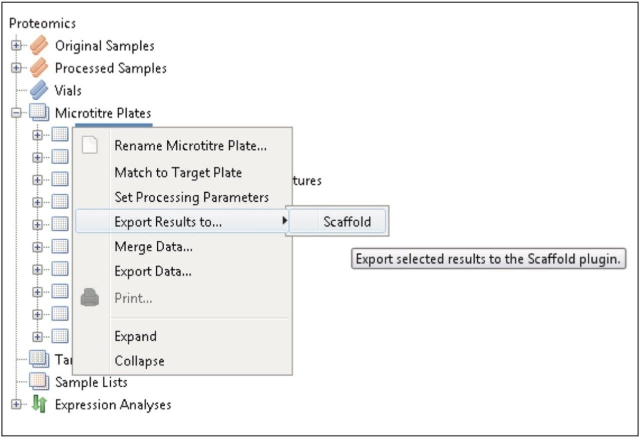 Batch-enabled Scaffold Software plug-in export/convertor functionality of ProteinLynx Global SERVER.