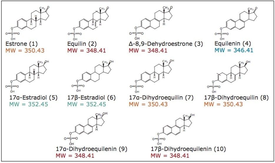 Structures of ten sulfated estrogens